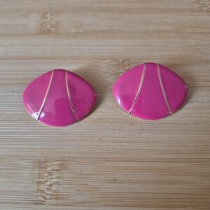 Vintage Pink Enamel Pierced Earrings 80s